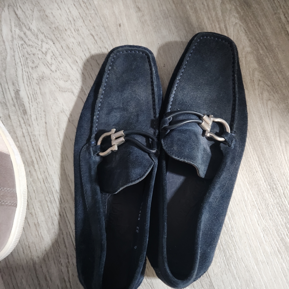 Salvatore Ferragamo Navy Suede Loafers
